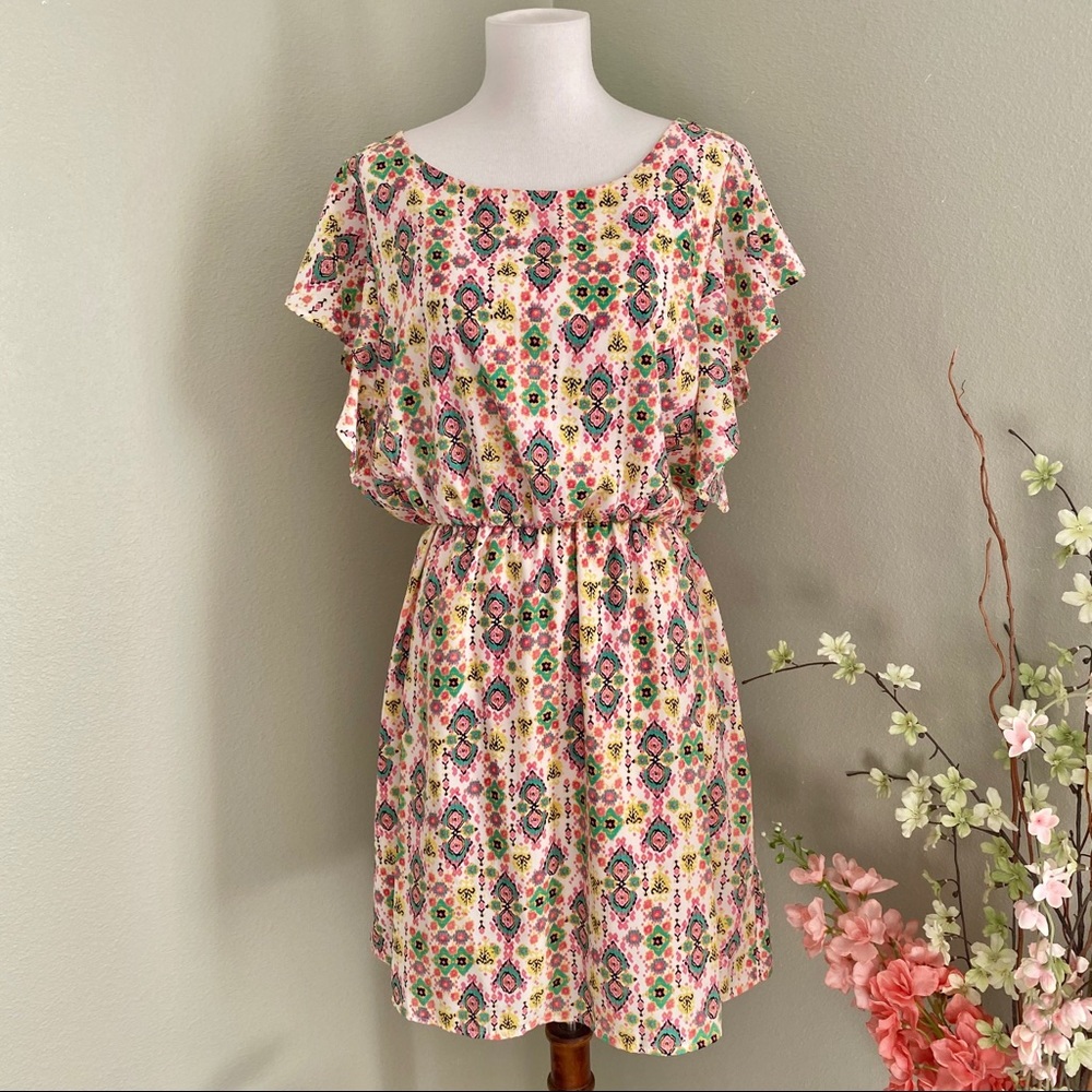 Birdcage Multicolor Print Dress